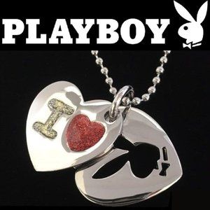 I Love Playboy Bunny Necklace Heart Pendant Charms y2k NEW NWOT RARE Authentic